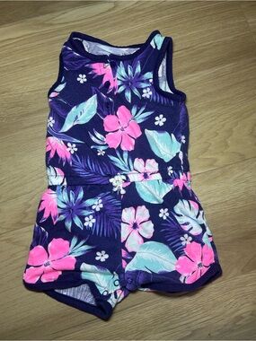 Carter's Navy Floral Romper with Pink & Aqua Accents